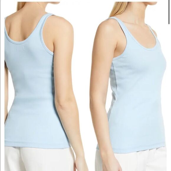 NORDSTORM Everyday Blue Rib Tank Top Ribbed Tshirt - Picture 5 of 5